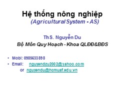 Bài giảng Hệ thống nông nghiệp - Nguyễn Du