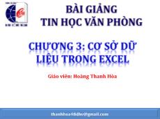 Bài giảng Tin học văn phòng - Chương 3: Cơ sở dữ liệu trong Excel - Hoàng Thanh Hòa