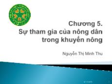 Bài giảng Tổ chức công tác khuyến nông - Chương 5: Sự tham gia của nông dân trong khuyến nông - Nguyễn Thị Minh Thu