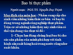 Bài giảng Bao bì thực phẩm - Nguyễn Duy Thịnh