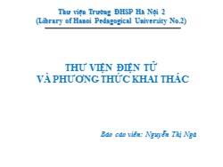 Bài giảng Thư viện điện tử và phương thức khai thác - Nguyễn Thị Ngà