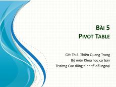 Bài giảng môn Tin học văn phòng - Bài 5: Pivot Table - Thiều Quang Trung