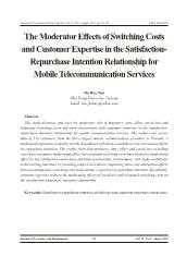 The Moderator Effects of Switching Costs and Customer Expertise in the SatisfactionRepurchase Intention Relationship for Mobile Telecommunication Services